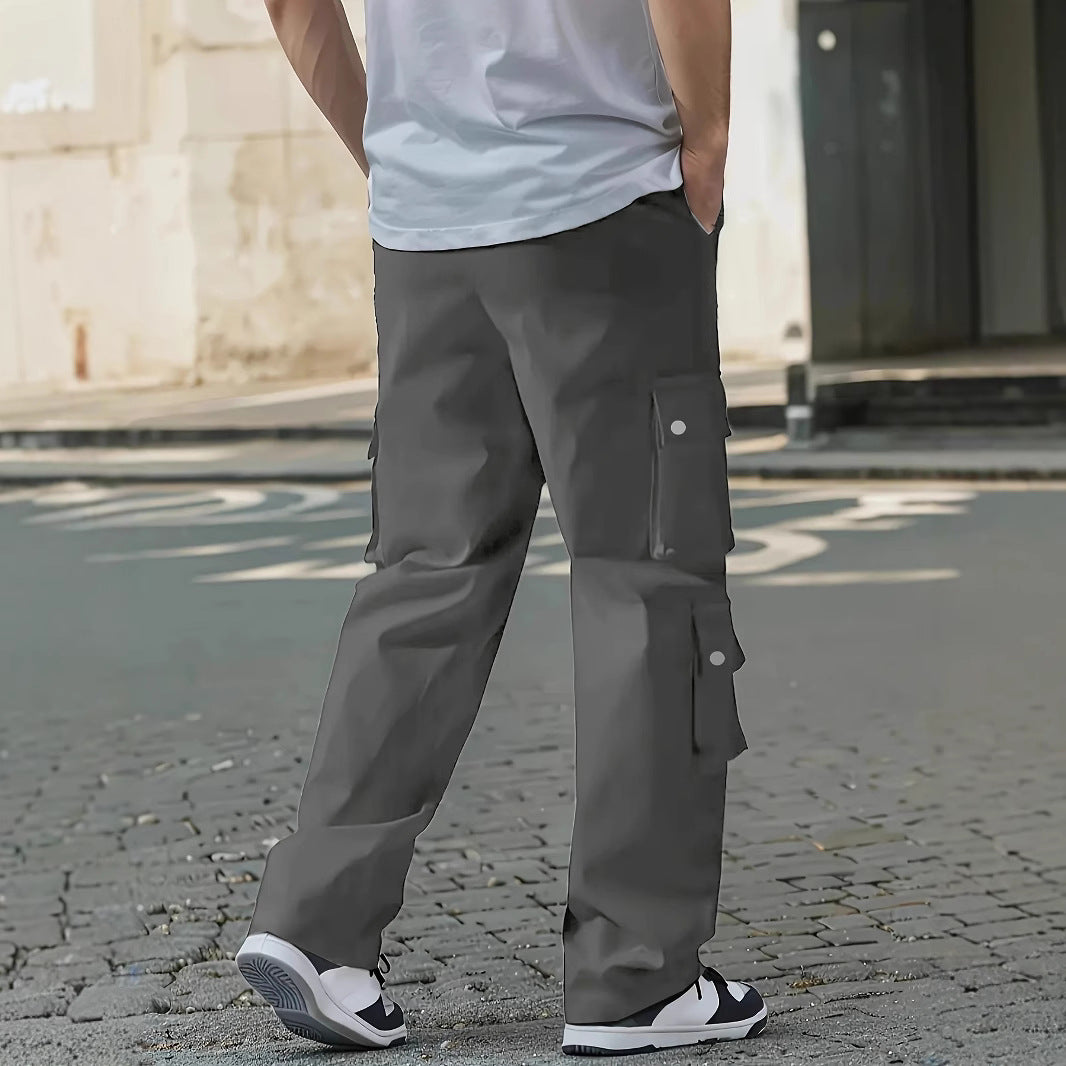 Men's Loose Fit Cargo Jogging Pants with Drawstring & Multiple Pockets Chichicherry