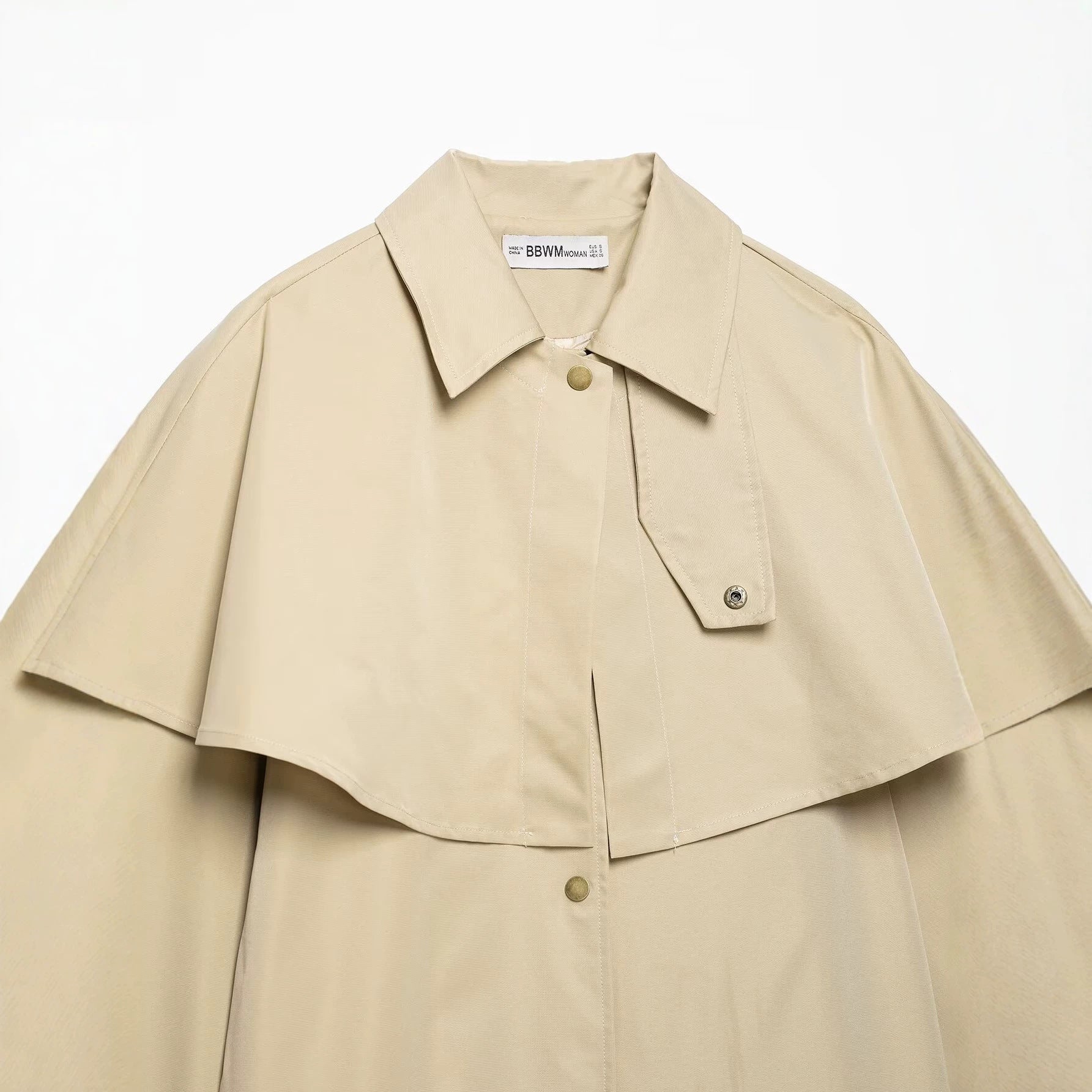 Women's Lightweight Trench Coat with Shoulder Cape and Snap Button Closure Chichicherry