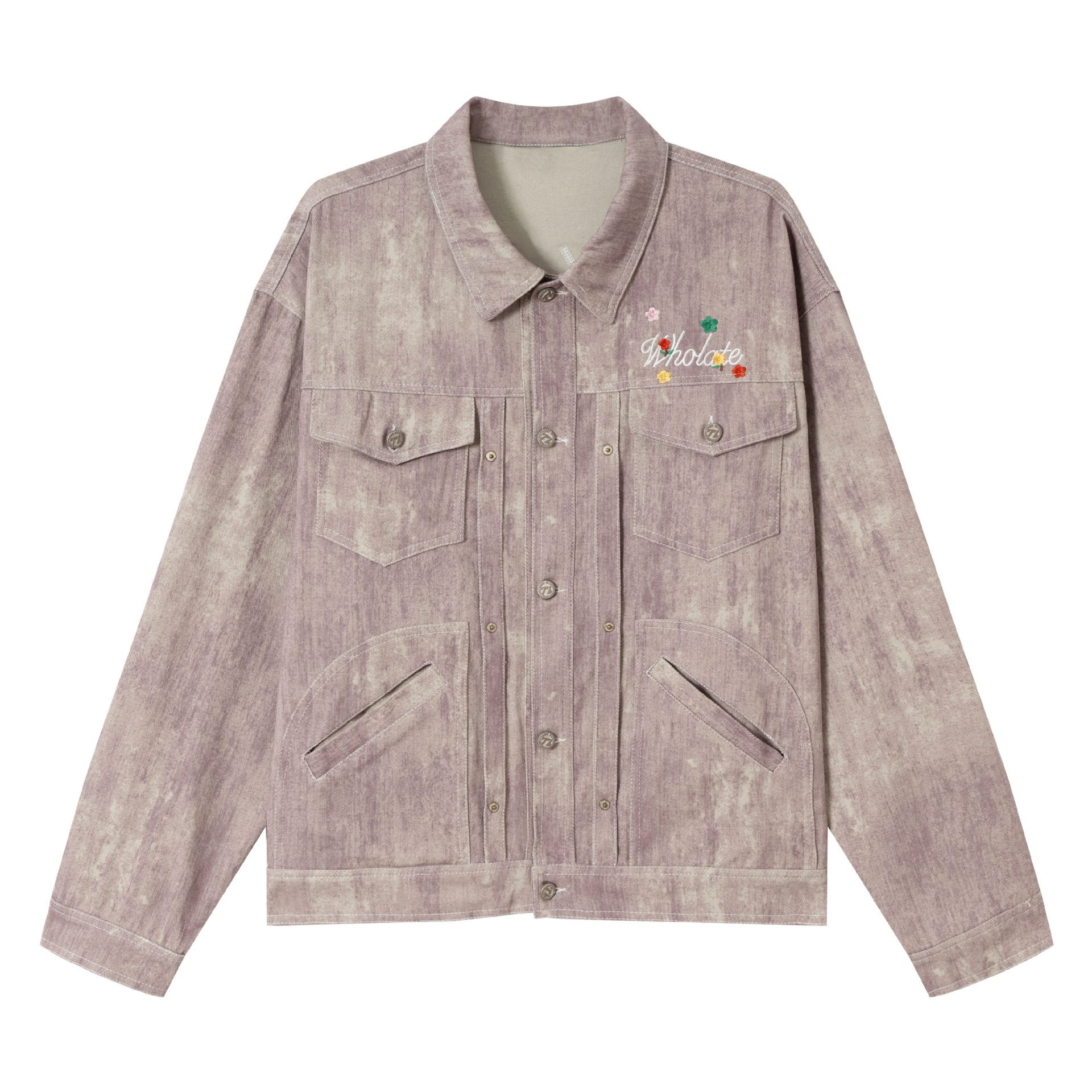 Women's short jacket in oversized workwear look with floral embroidery Chichicherry