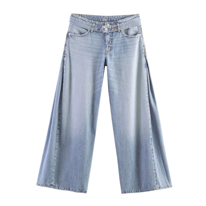 Women Wide High-Waist Jeans with Side Slit Inserts and Skirt Effect Chichicherry