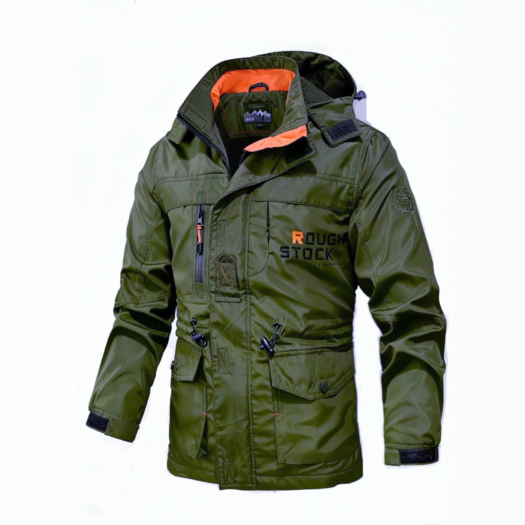 Men's Technical Field Jacket with Hood, Multi-Functional Pockets and Adjustable Waist Drawstring Chichicherry