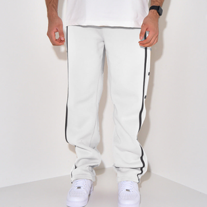 Men's Snap Track Pants with Side Contrast Stripe, Snap Button Placket and Elastic Waistband Chichicherry
