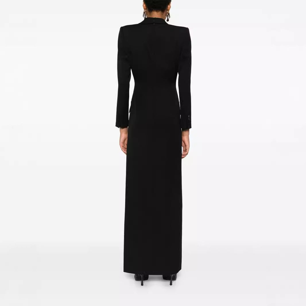 Ladies Tailored Evening Maxi Dress in Tuxedo Blazer Style Chichicherry