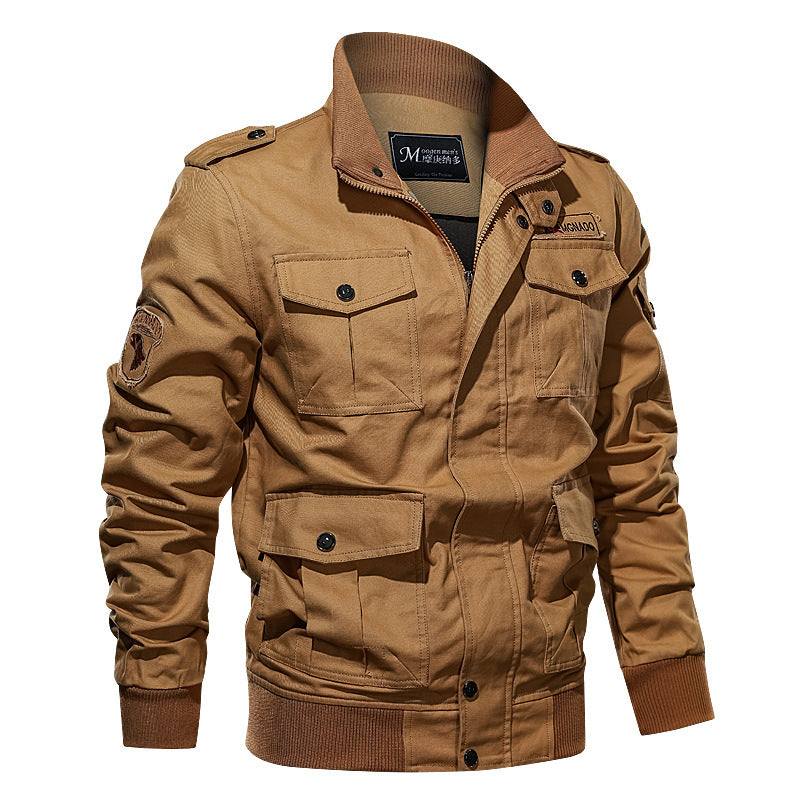 Men's Robustly Cut Canvas Field Jacket with Epaulettes, Multiple Pockets and Ribbed Cuffs Chichicherry