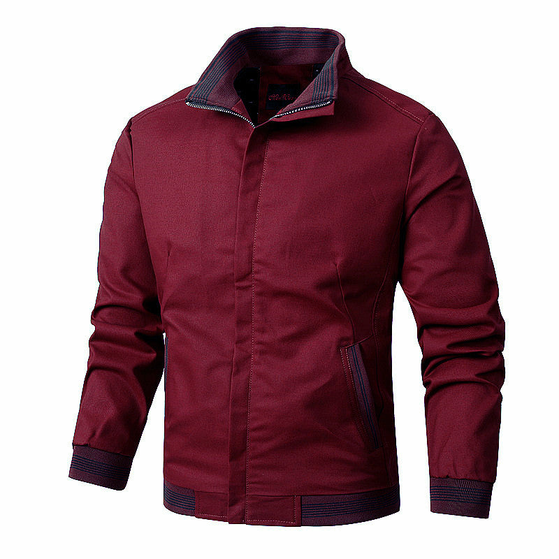 Men's Lightweight Bomber Jacket with Stand-Up Collar, Ribbed Cuffs, and Zipper Chichicherry