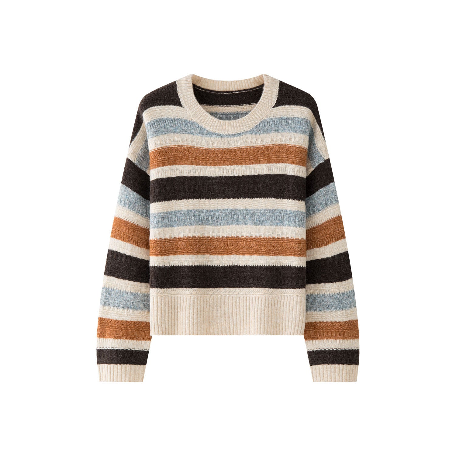 Women's Oversized Chunky Knit Sweater with Block Stripes and Ribbed Hem Chichicherry