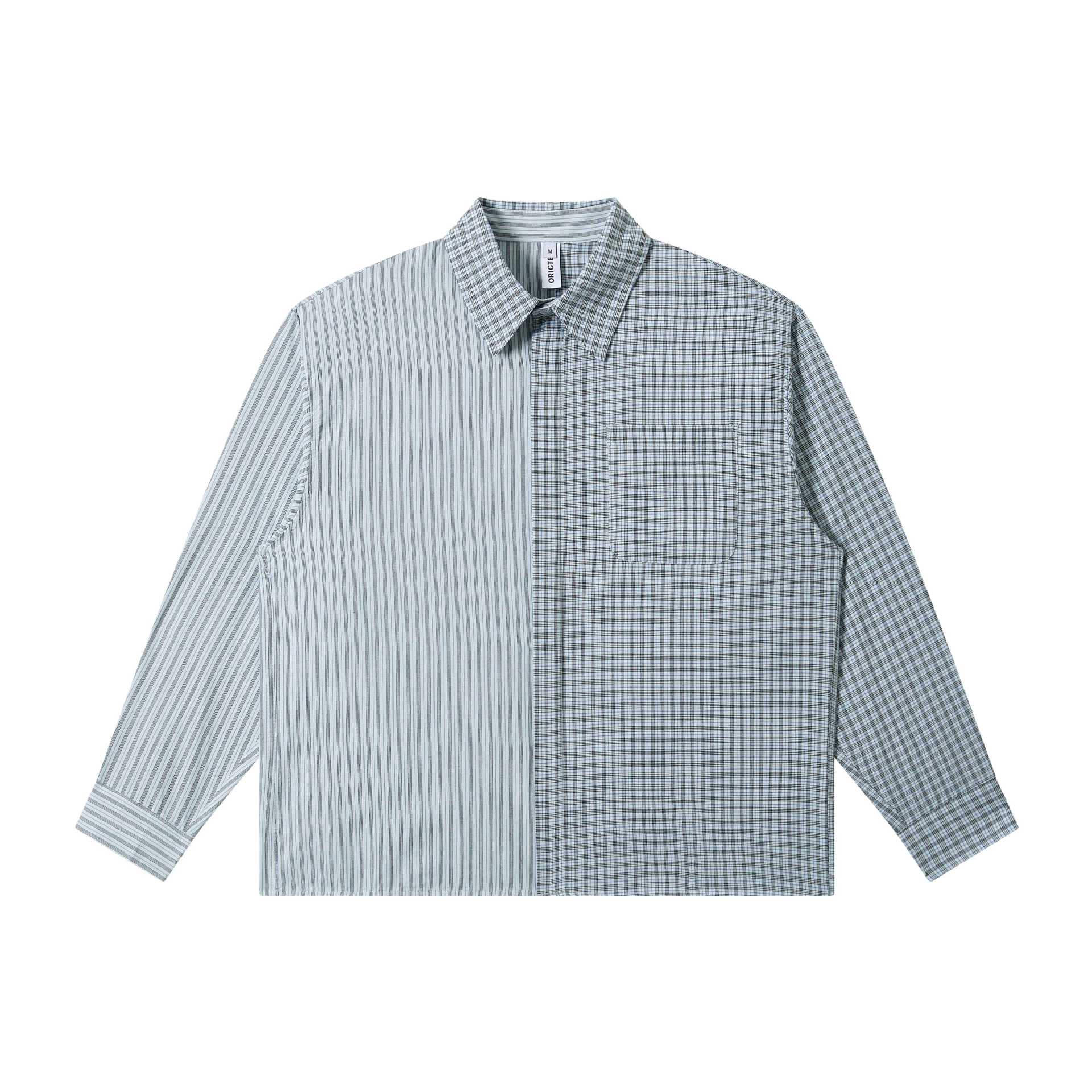 Unisex Oversize Shirt with Split Stripe and Check Design Chichicherry