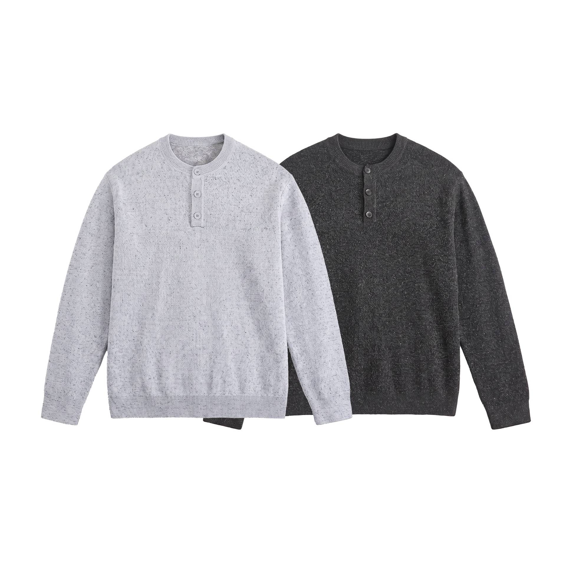 Men's Structured Henley Knit Sweater with Triple Button Placket Chichicherry
