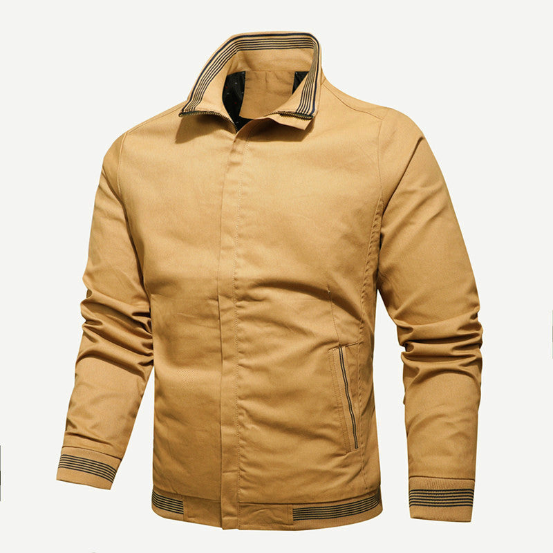 Men's Lightweight Bomber Jacket with Stand-Up Collar, Ribbed Cuffs, and Zipper Chichicherry