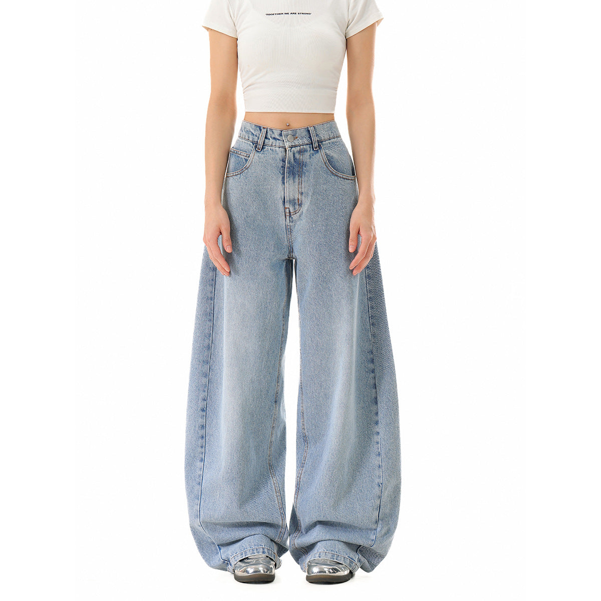Women's Wide Cropped Denim Culotte with High Waist and Carrot Shape Chichicherry
