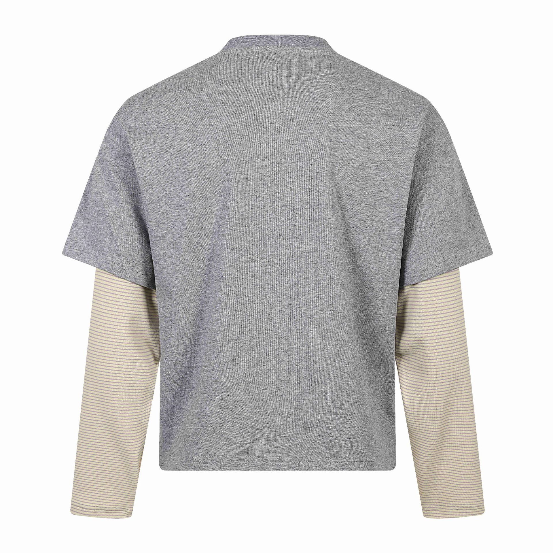 Unisex Layered Look Long Sleeve T-Shirt with Attached Short Sleeve Layer and Graphic Print Chichicherry