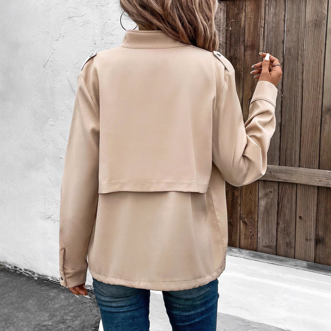 Women's Oversized Shirt Jacket with Snap Front, Chest Flaps, and Drawstring Hem Chichicherry