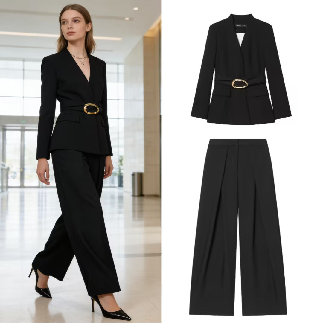 Women's Wide High-Waisted Pleated Palazzo Pants with Dart Chichicherry