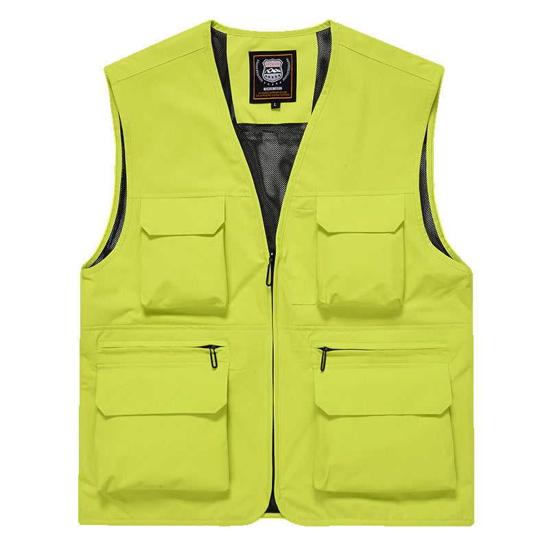 Men's multi-pocket utility vest with full-length zipper, breathable mesh lining, and large capacity flap and zipper pockets Chichicherry