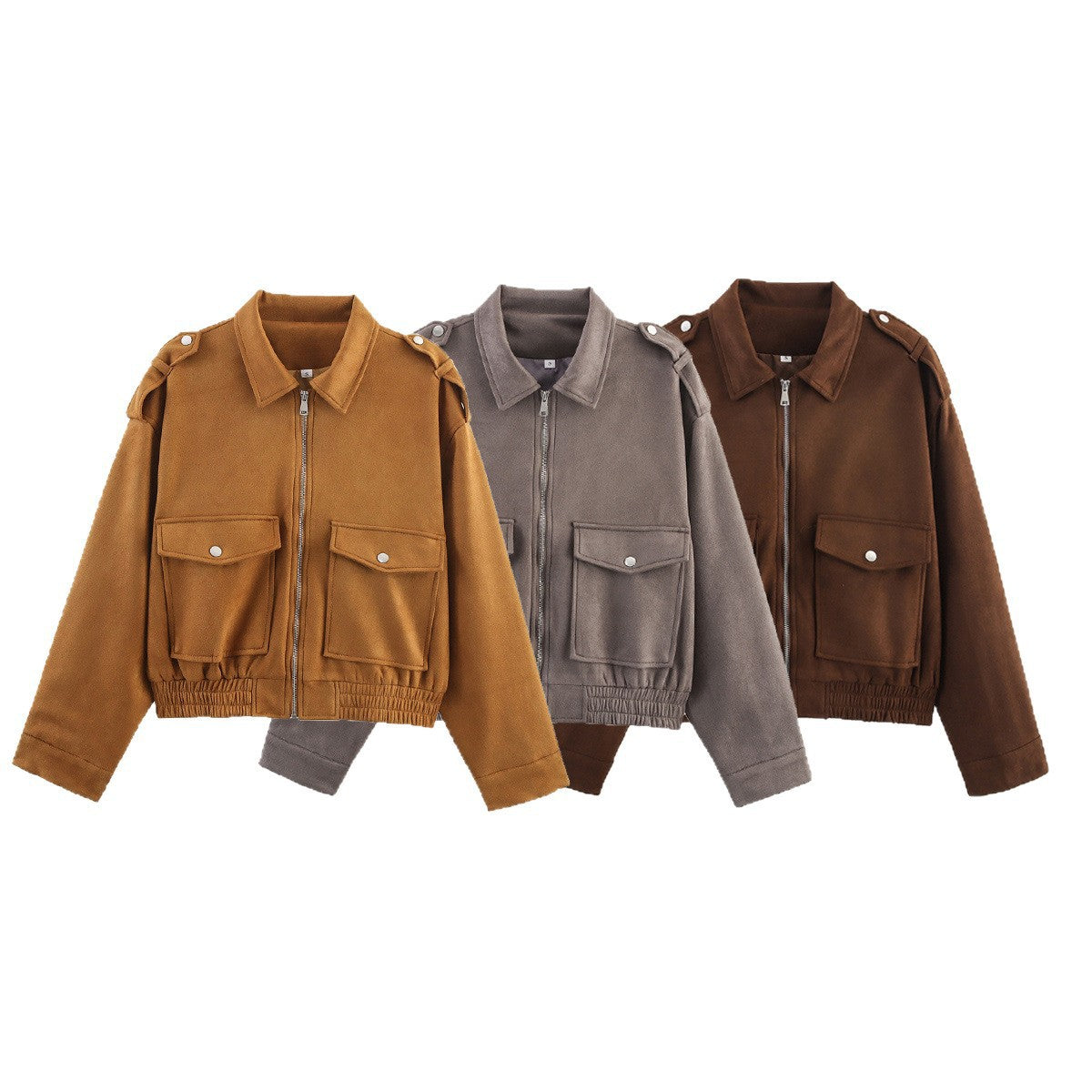 Women's short jacket in utility bomber style with flap pockets, shoulder epaulets, and elastic hem Chichicherry