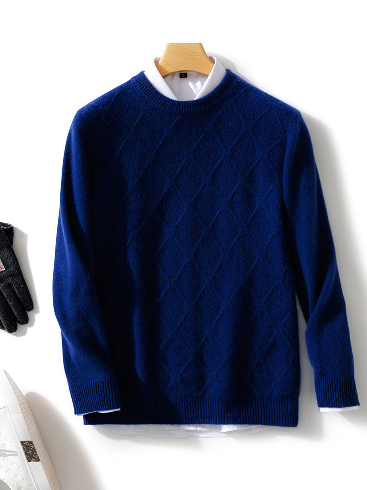 Men's Structured Diamond Knit Sweater with Crew Neck and Cashmere-like Softness Chichicherry