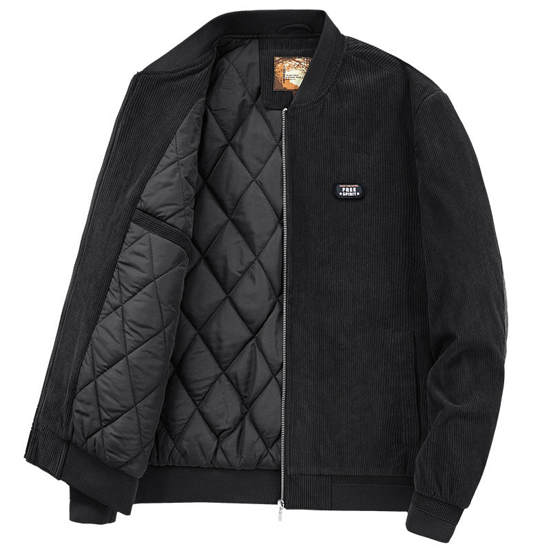 Men's Cord Bomber Jacket with Quilted Thermal Lining and Ribbed Cuffs Chichicherry