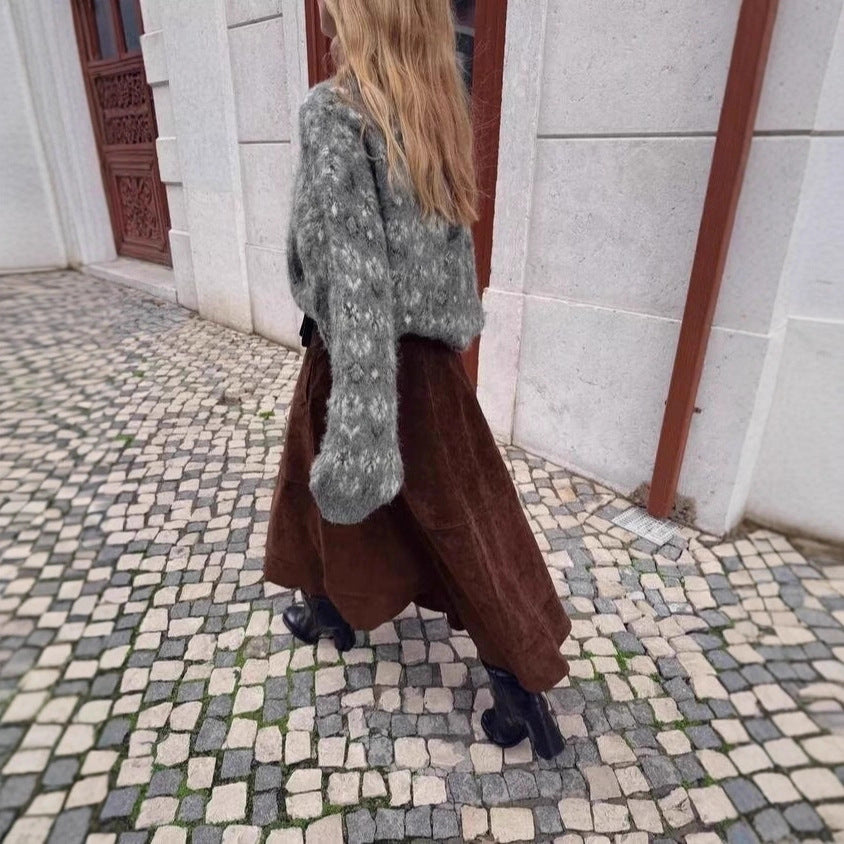 Women Oversize Jacquard Sweater made of soft Mohair mix with round neck Chichicherry