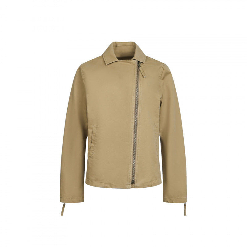 Men's Asymmetrical Biker Jacket with Diagonal Metal Zipper Chichicherry