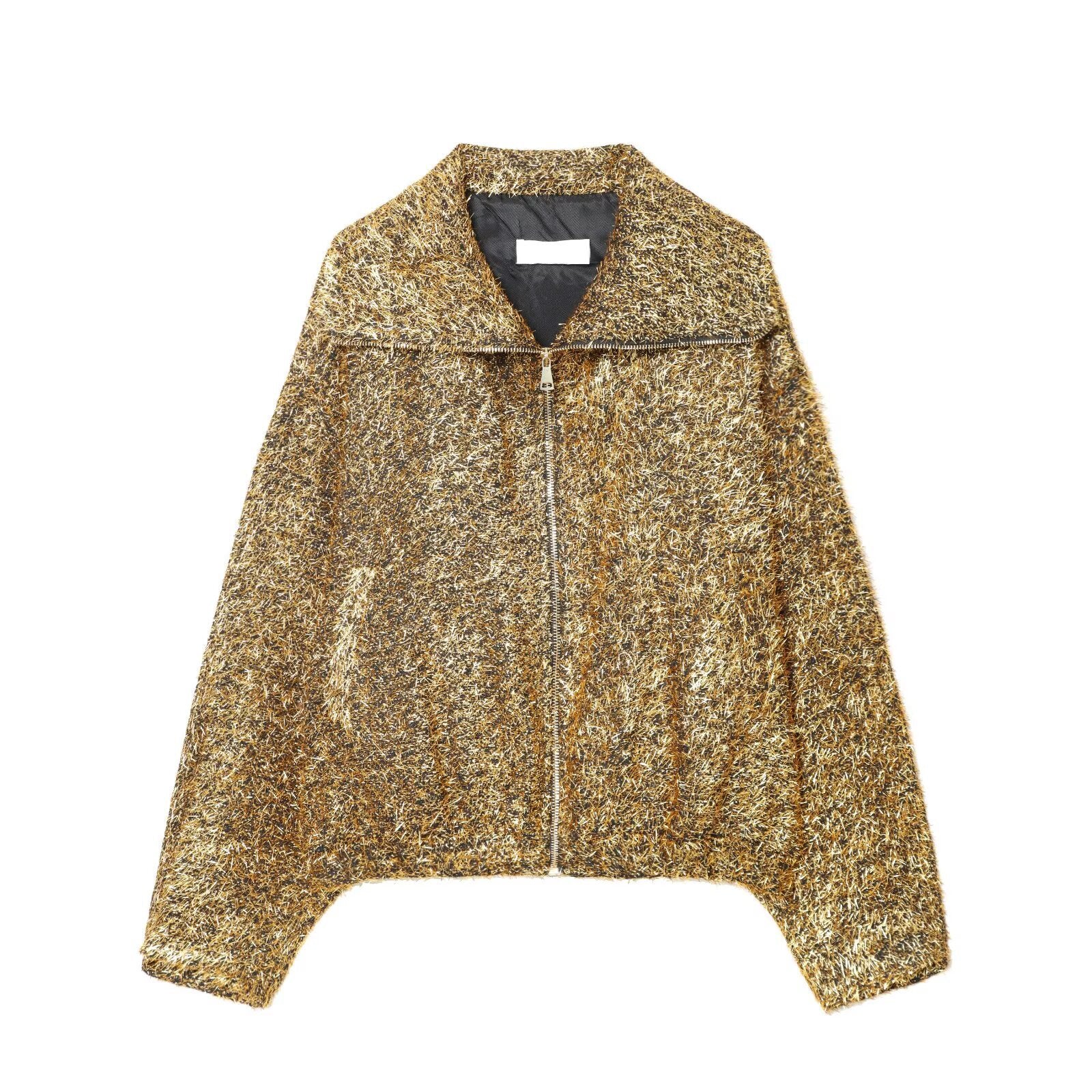 Women's cropped bouclé jacket with metallic effect and full-length zipper Chichicherry