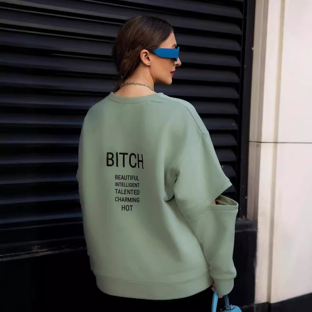 Damen Oversized Sweatshirt mit Layer-Ärmeln und seitlichem Schlitz Chichicherry