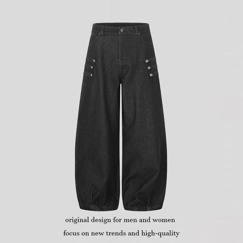 Women High-Waisted Balloon Culotte Jeans with Elastic Hem Chichicherry