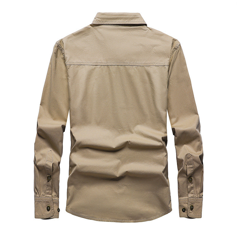 Men's Lightweight Canvas Work Shirt with Multifunctional Chest Pockets and Shirt Collar Chichicherry
