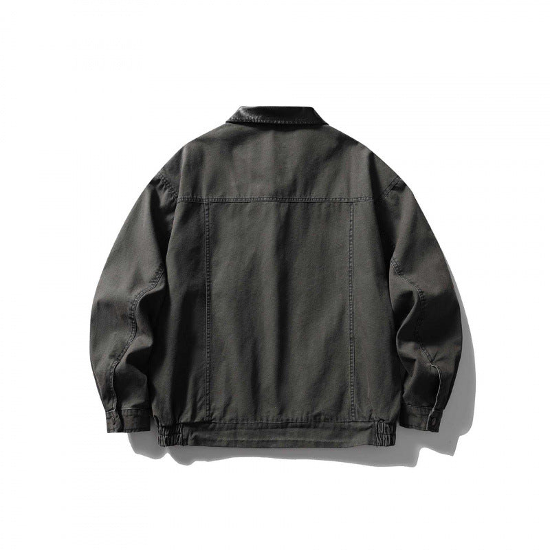 Unisex Boxy Overshirt Jacket made of Cotton Canvas with Corduroy Collar, Snap Button Placket and Elastic Hem Chichicherry