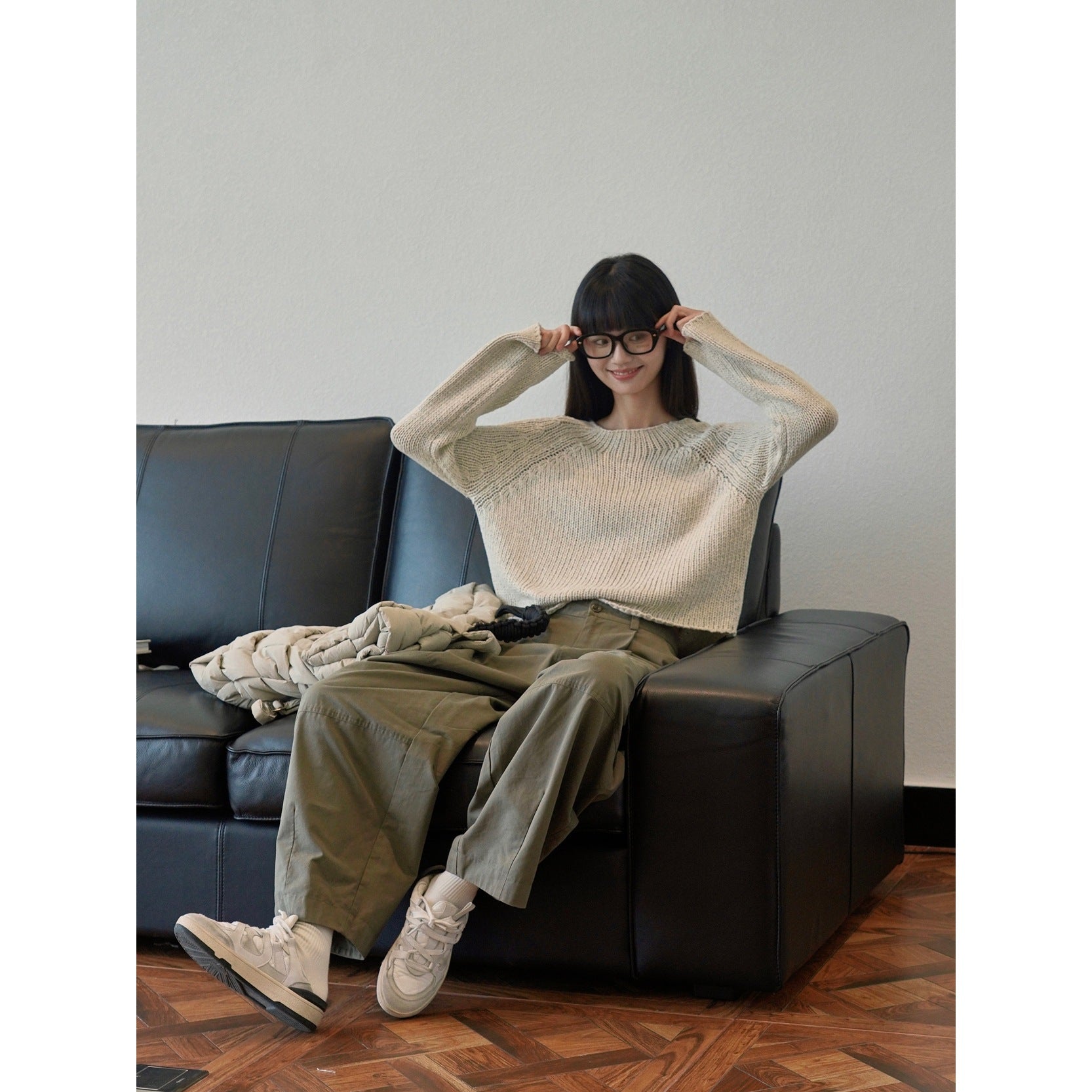 Women's Loose Chunky Knit Sweater with Wide Round Neckline and Bell Sleeves Chichicherry