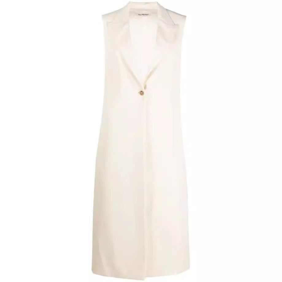 Women's Sleeveless Long Coat in Blazer Style with Shawl Collar and Tailored Seam Chichicherry