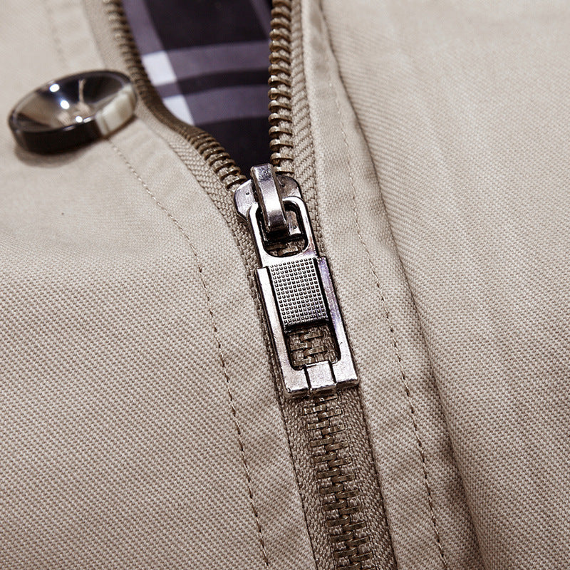 Men's Hooded Canvas Parka with Checked Lining, Wind-Resistant Linen Look and Multifunctional Pockets Chichicherry