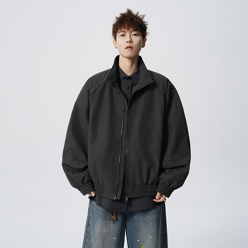 Unisex Oversized Windbreaker with Stand-up Collar and Raglan Sleeves Chichicherry