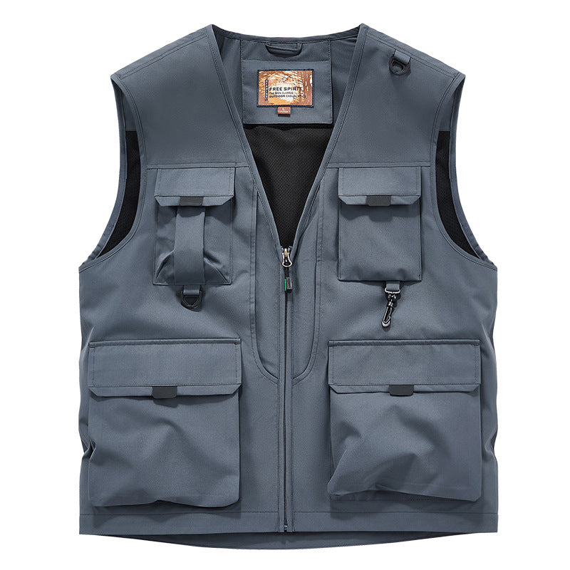Men's Multifunctional Utility Vest with Multiple Pockets and Durable Zipper Chichicherry