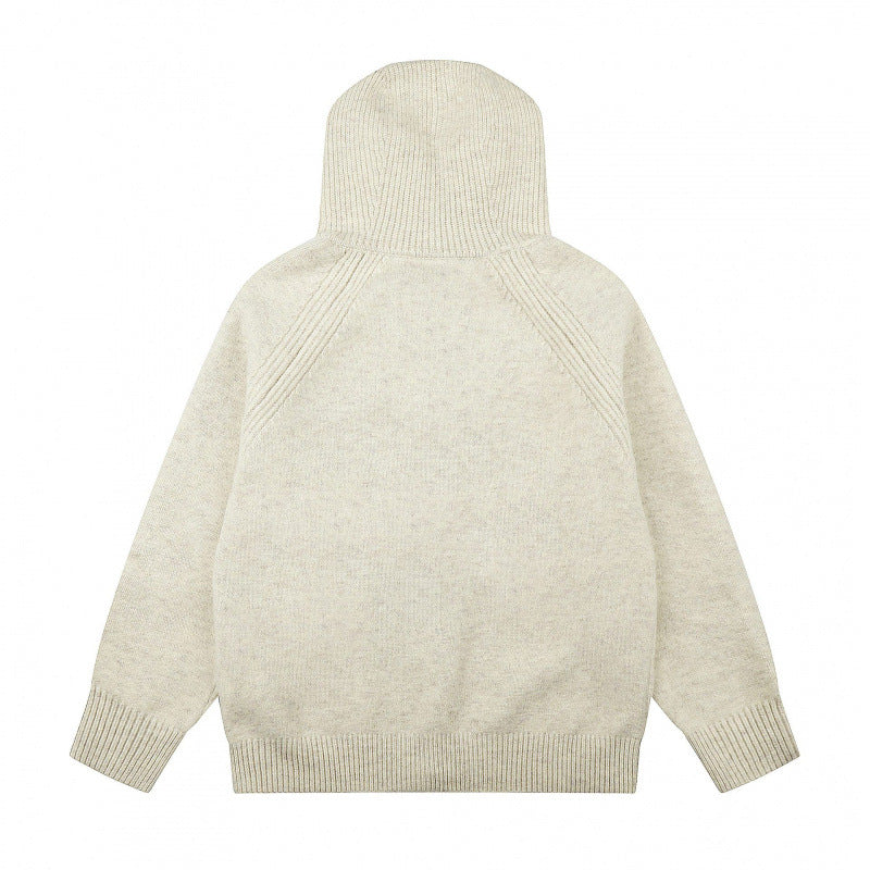 Unisex Wide-Cut Hooded Knit Cardigan with Full Zip and Raglan Sleeves Chichicherry