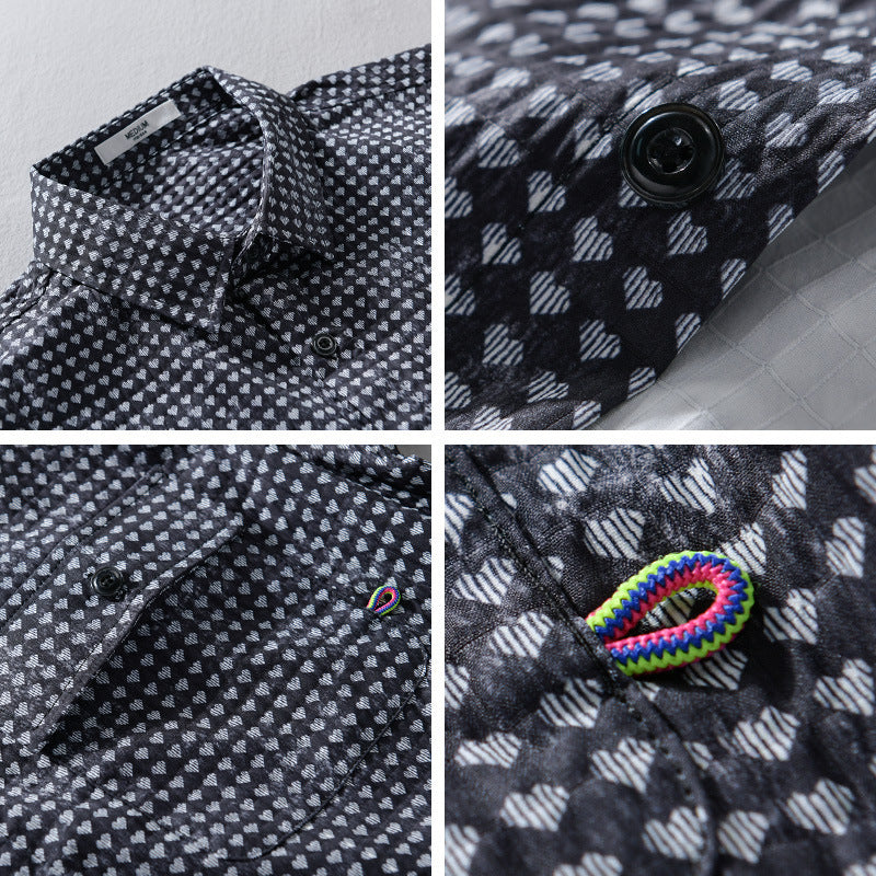 Men's shirt jacket-overshirt made of cotton blend with mini heart all-over print and chest pockets Chichicherry