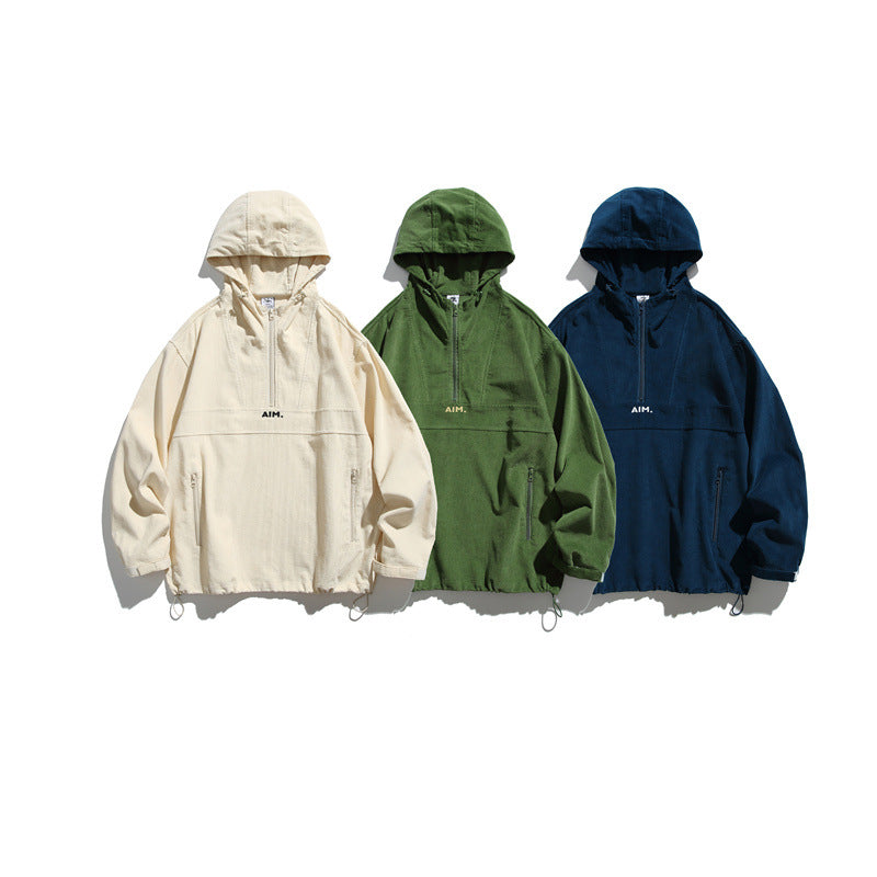 Unisex Oversize Hooded Anorak with Half Zip, Drawstring and Zipper Pockets Chichicherry