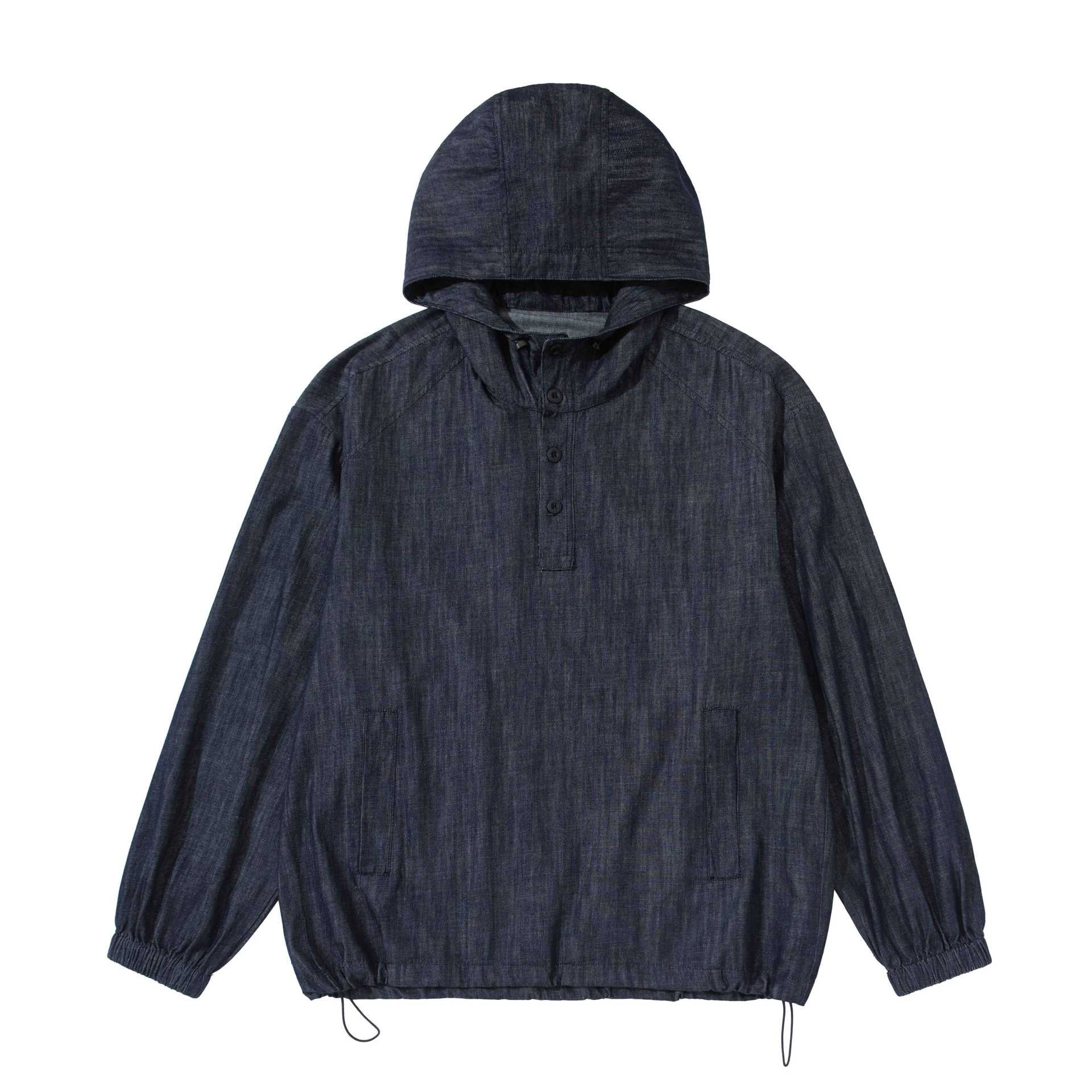 Men's lightweight denim anorak with hood and half button placket Chichicherry