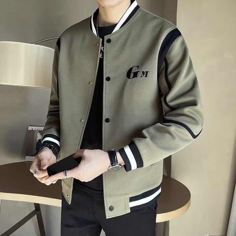 Herren Leichte Varsity-Bomberjacke mit Strukturgewebe, Rippbündchen und Druckknopffront Chichicherry