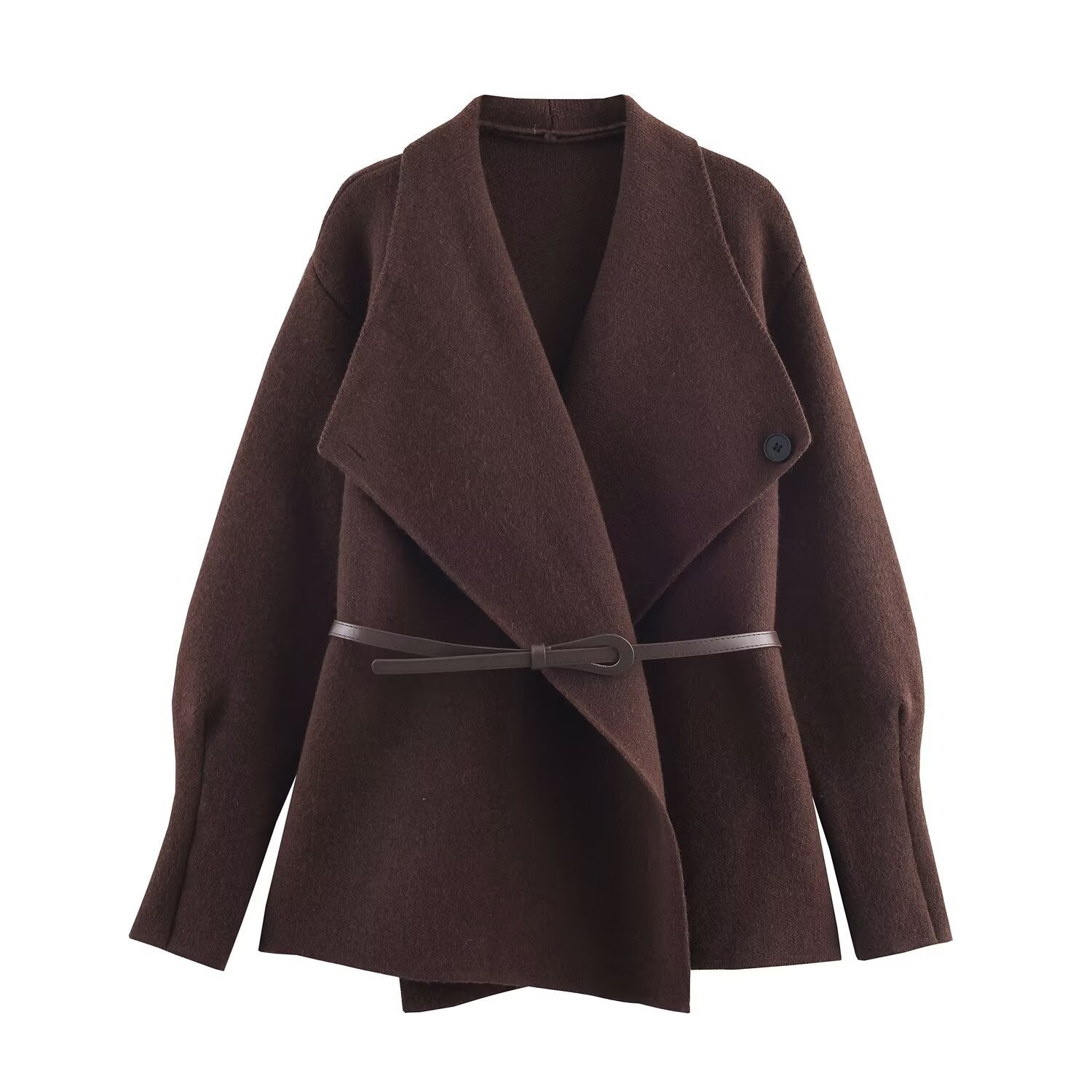 Women’s Wrap Coat with Oversized Shawl Collar and Waist Belt Chichicherry