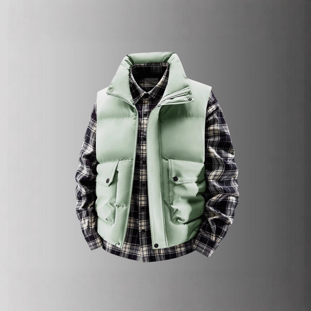 Men's Padded Quilted Vest with Utility Pockets and High Standing Collar Chichicherry
