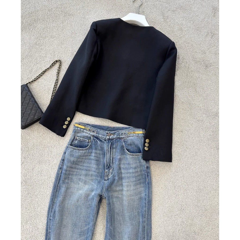Women Elegant Blazer Jacket with High Collar Chichicherry