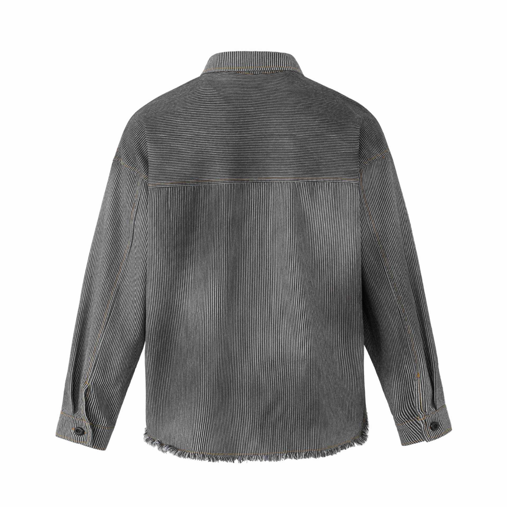 Women's overshirt jacket made of striped denim with fringes and used details Chichicherry