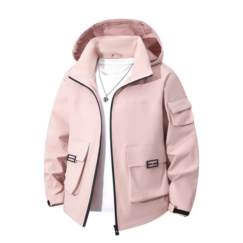 Men's Technical Utility Hooded Jacket with Multiple Flap Pockets and Wind-Resistant Softshell Chichicherry