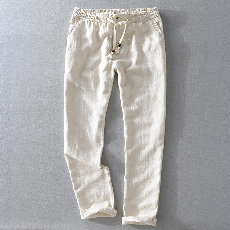 Women's linen pants with elastic waistband, drawstring, and straight leg Chichicherry