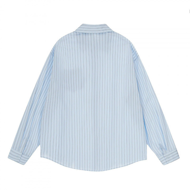Men's Loose Oversized Shirt with Pinstripes, Chest Pocket and Contrast Stitches Chichicherry