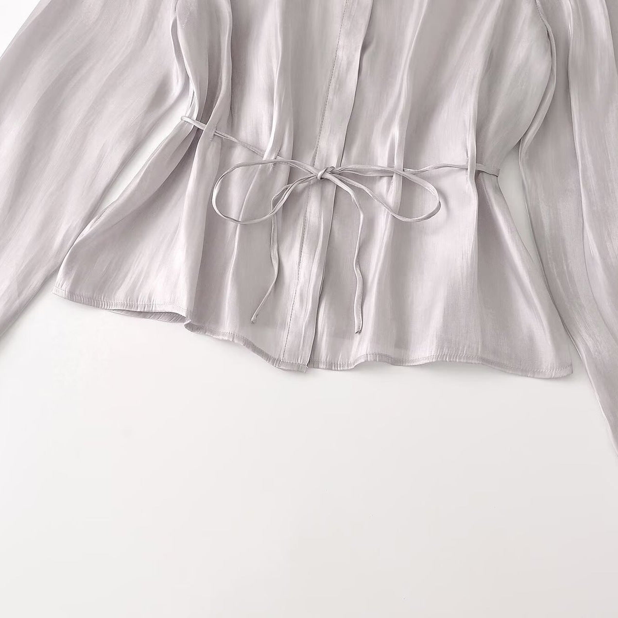 Ladies silk matte tailored shirt blouse with drawstring and concealed button placket Chichicherry