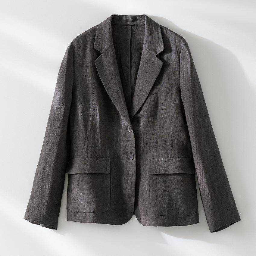 Women's lightly structured linen blazer with patch pockets and two-button closure Chichicherry