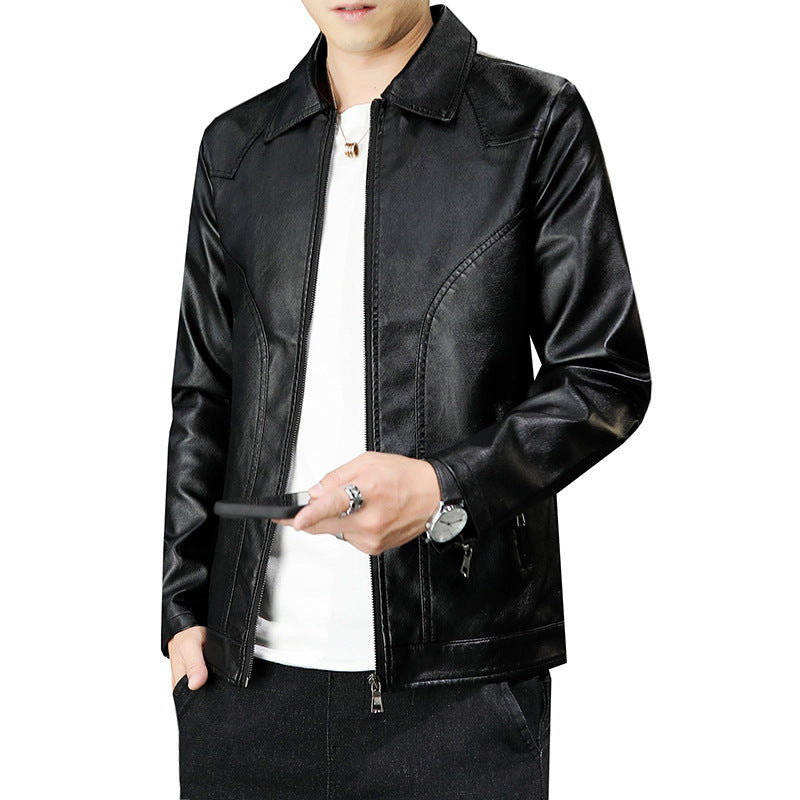 Men's leather-look zip jacket with warming teddy lining and minimal seam design Chichicherry