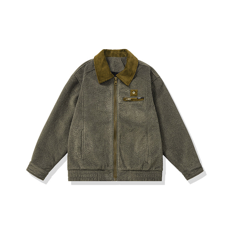 Men's short-cut fleece jacket with cord collar and safety chest pocket Chichicherry