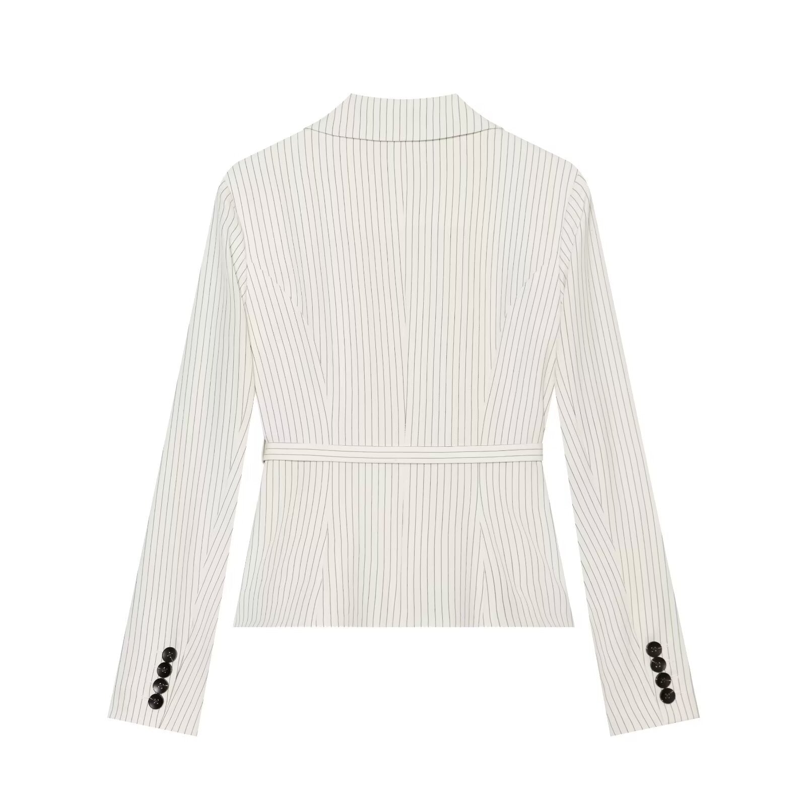 Women's Tailored Pinstripe Blazer with Tie Belt Chichicherry